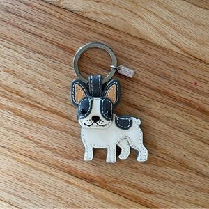 Coach French Bulldog Gray and White Dog Leather Keychain